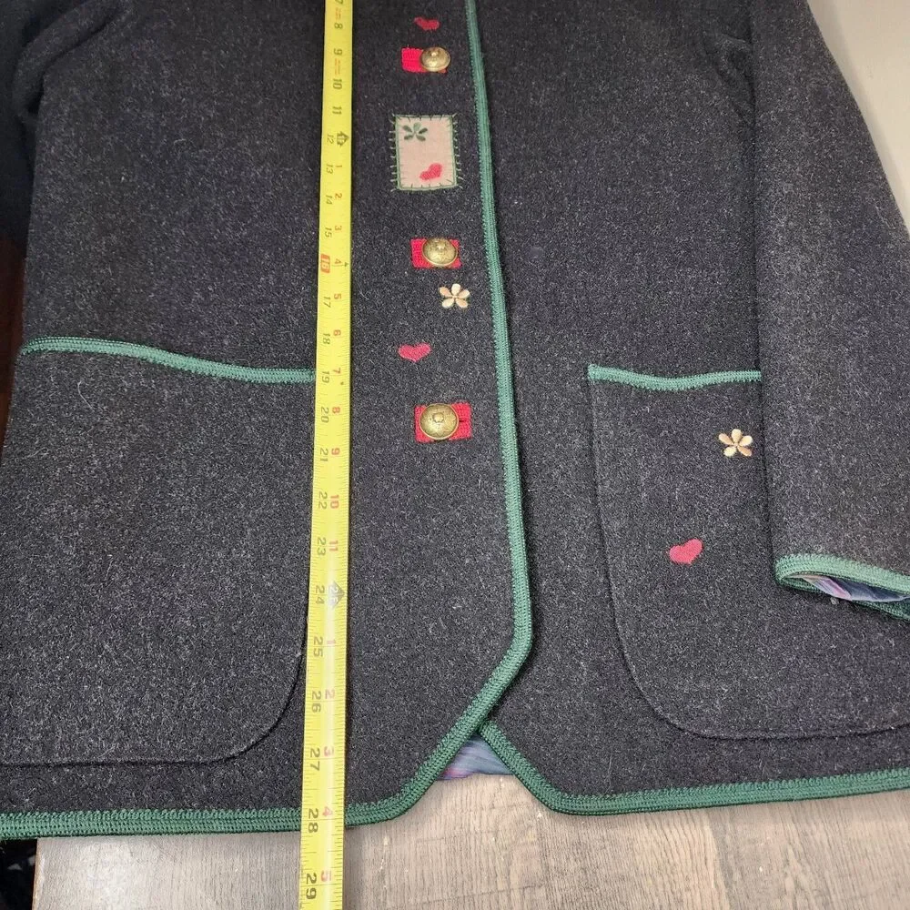​H Moser Salzburg Austria Trachten Boiled Wool Jacket Folk Floral Patchwork Med